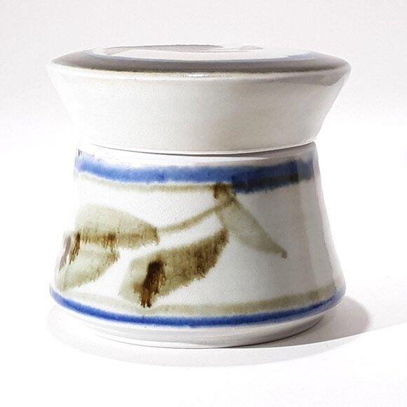 Handcrafted Ceramic Lidded Jar By Chris Krueger With Abstract Green & Blue Brush - Picture 3 of 7